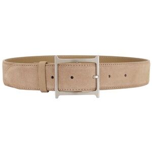 Helsa Logo Belt Medium Taupe Suede Silver Buckle NWOT
